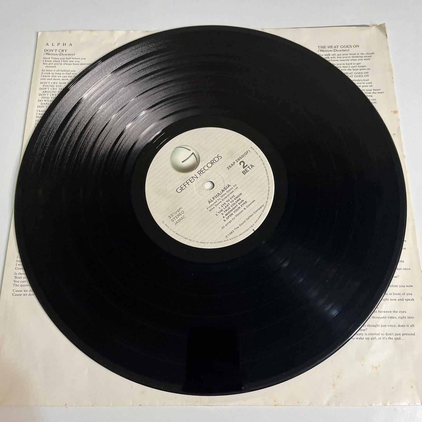 Asia – Alpha LP 1983 Vinyl Geffen Records 25AP 2650