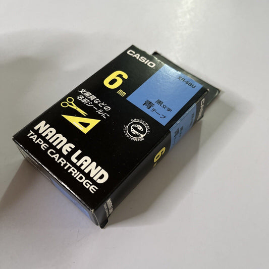 Casio Name Land Tape Cartridge 6mm Blue Background Black Text XR-6BU NEW