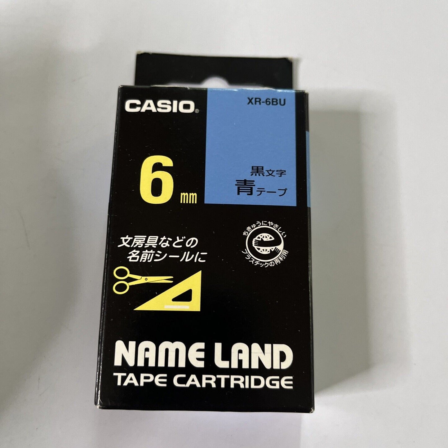 Casio Name Land Tape Cartridge 6mm Blue Background Black Text XR-6BU NEW