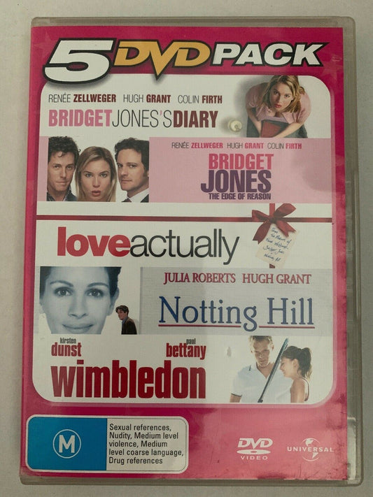 5 DVD's Romance Collection Love Actually / Notting Hill / Bridget Jones's Diary