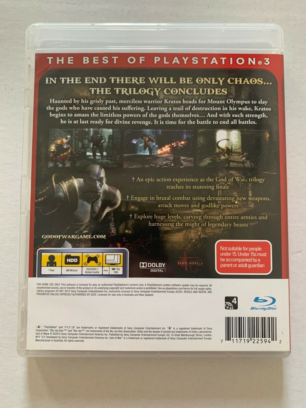 GOD OF WAR III 3  - SONY PLAYSTATION 3 PS3 GAME with Manual - FREE POST