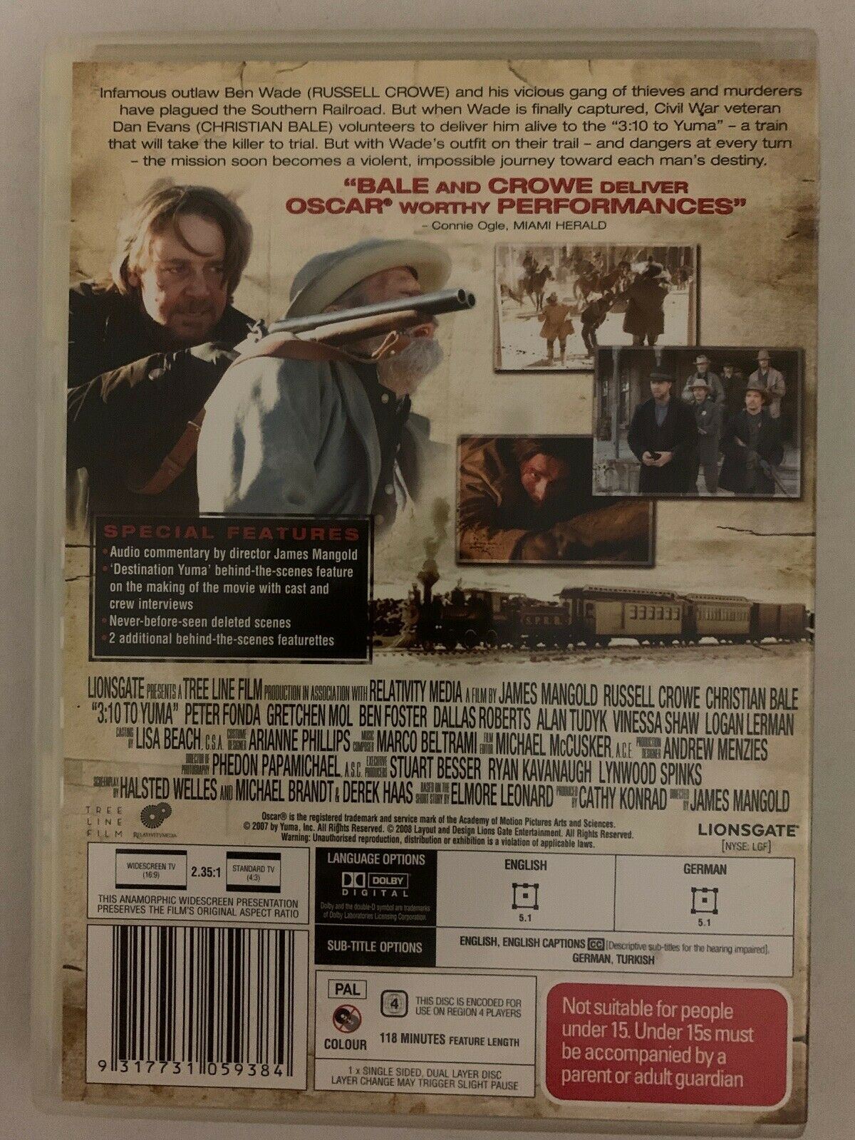 3:10 TO YUMA (DVD, 2007) Russell Crowe, Chritian Bale. Region 4