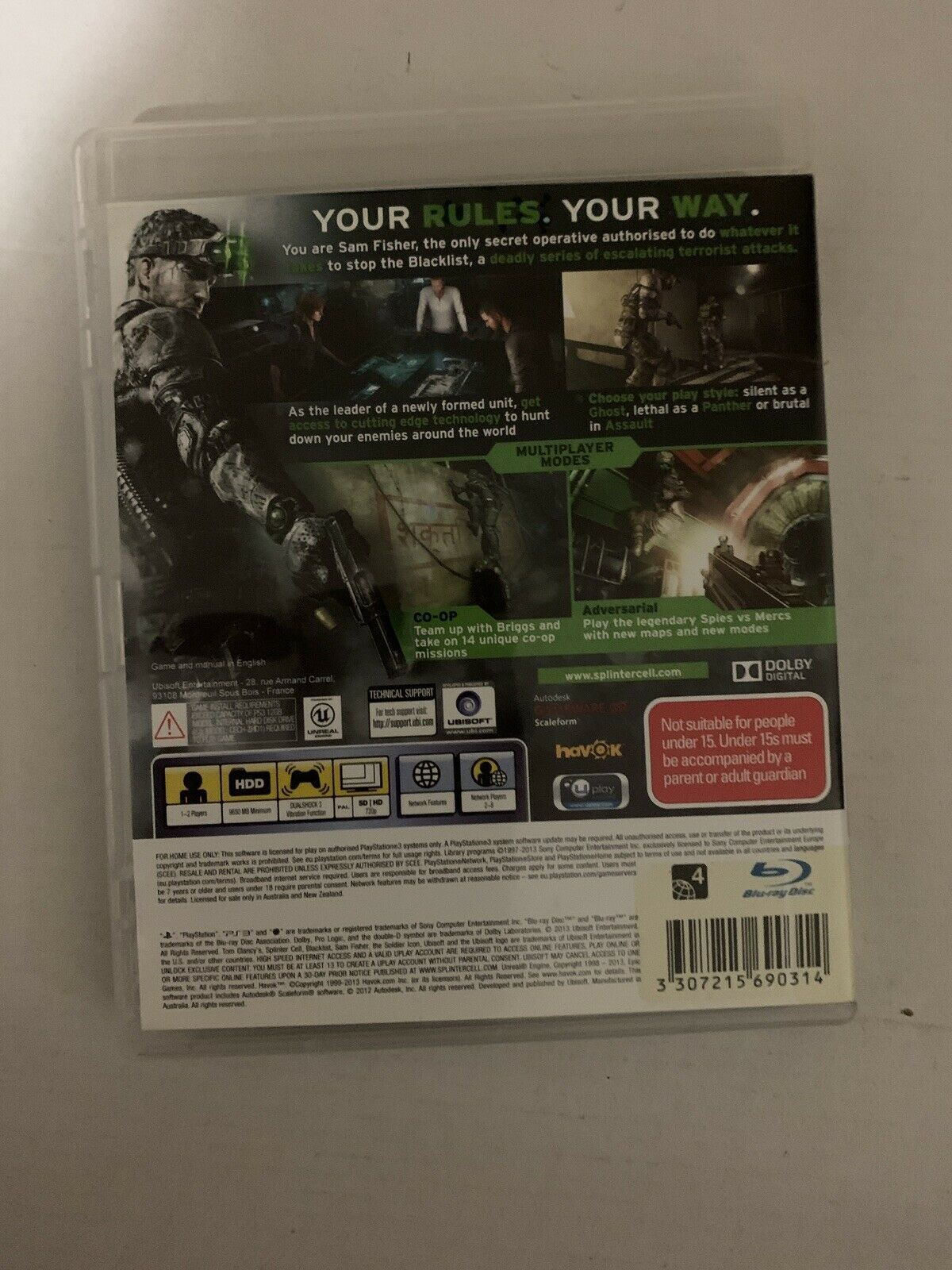 Tom Clancy's Splinter Cell Blacklist  PS3 game With Manual