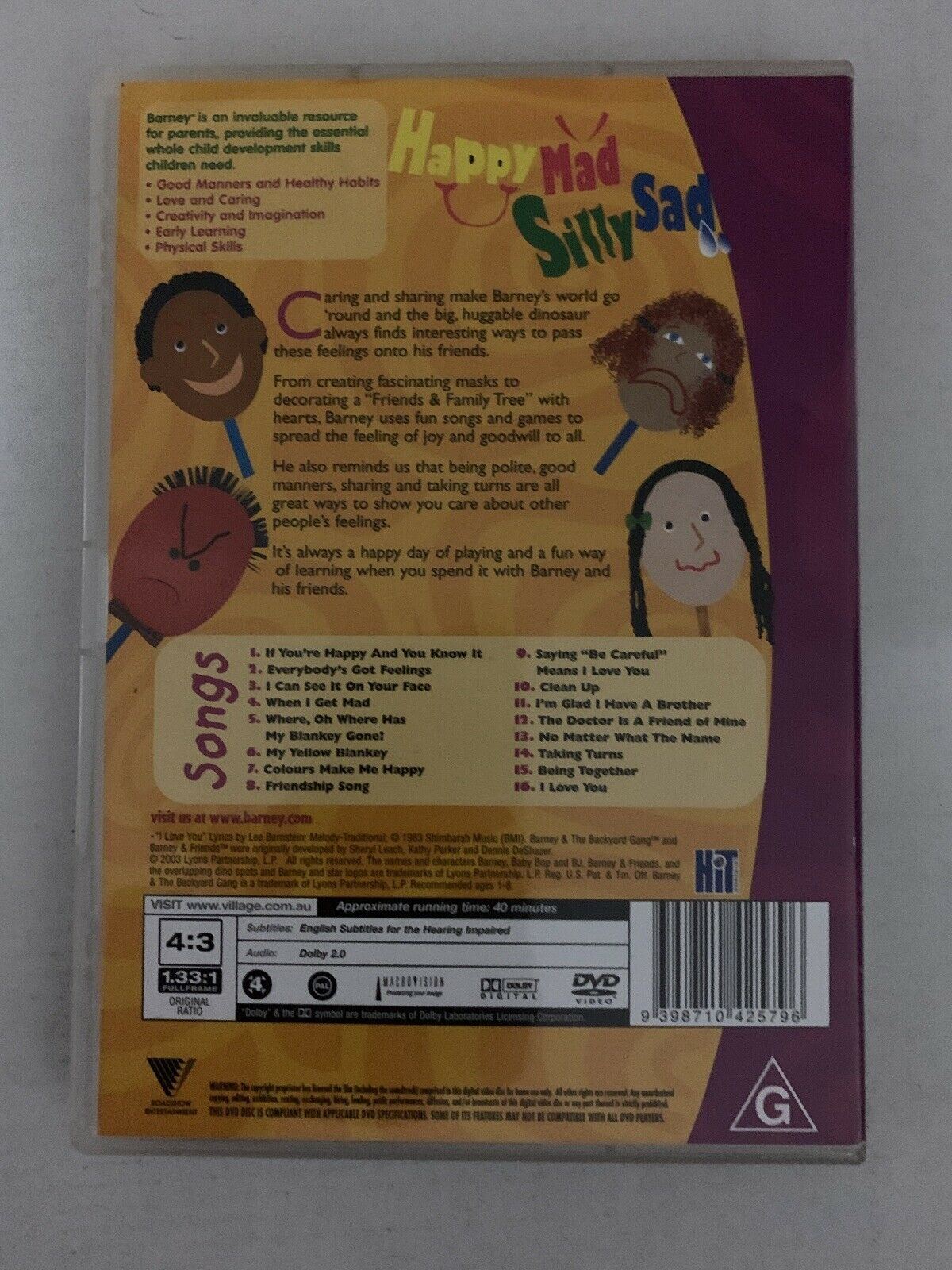 Barney - Happy, Mad, Silly, Sad (DVD, 2003) Region 4