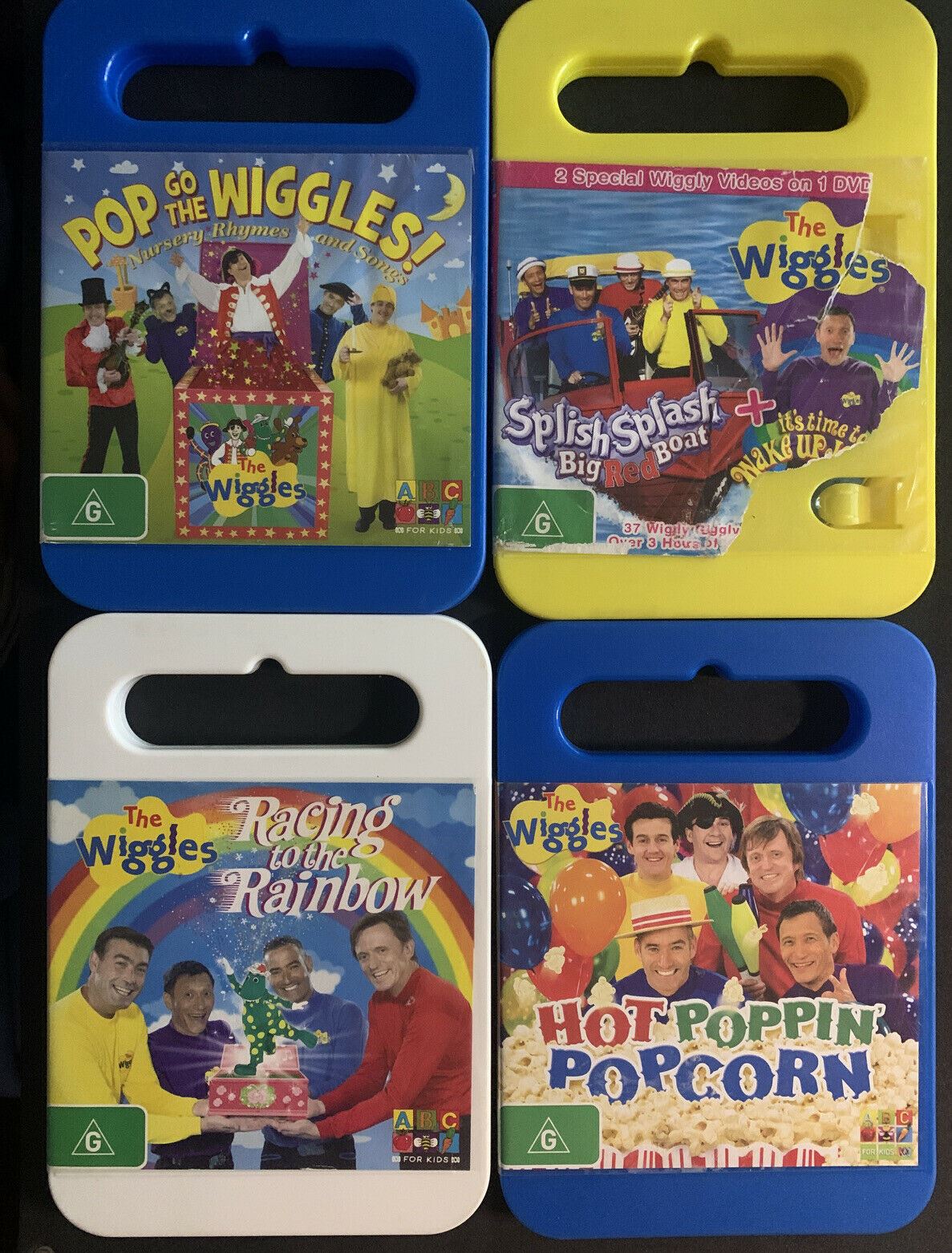 4x The Wiggles - Pop Go The Wiggles, Hot Popcorn, Racing Rainbow, Wake Up (DVD)