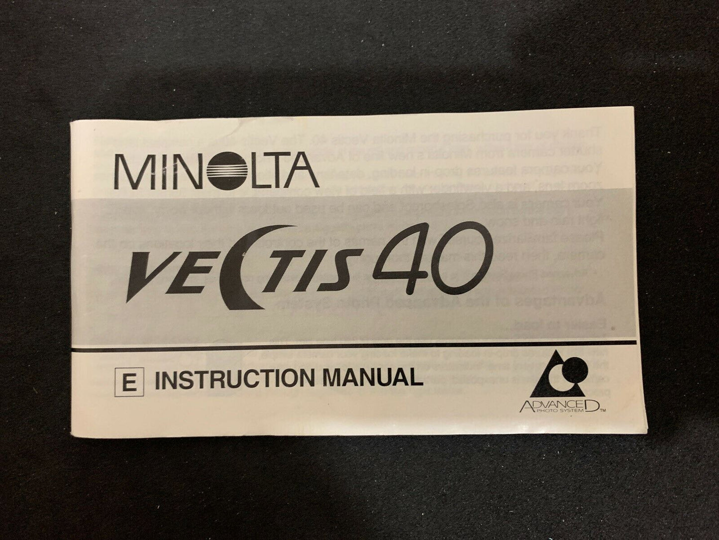 Minolta Vectis 40 Camera Instruction Manual