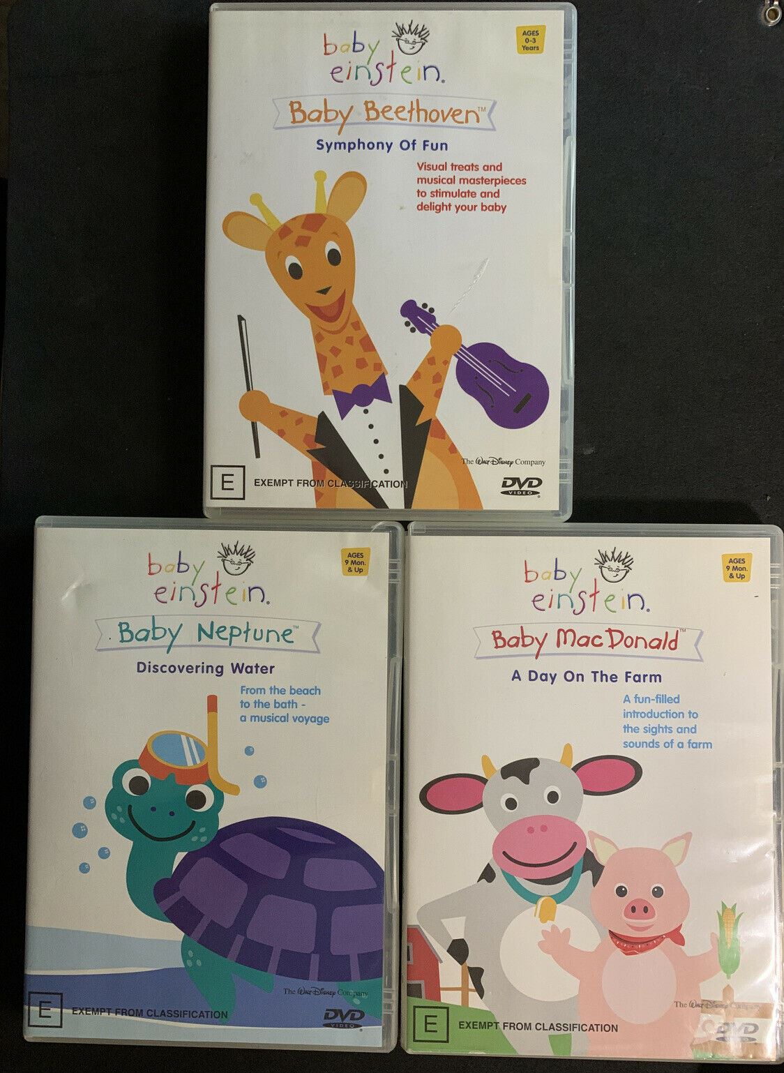 3x Baby Einstein DVD - Baby Beethoven, MacDonald & Neptune