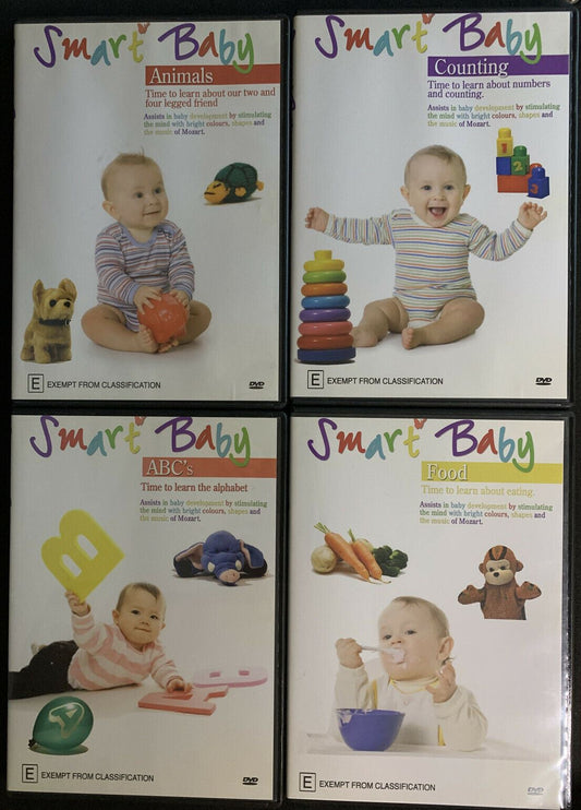 4x Smart Baby DVD Region all - Early Learning: Animals, Counting, ABC, Food