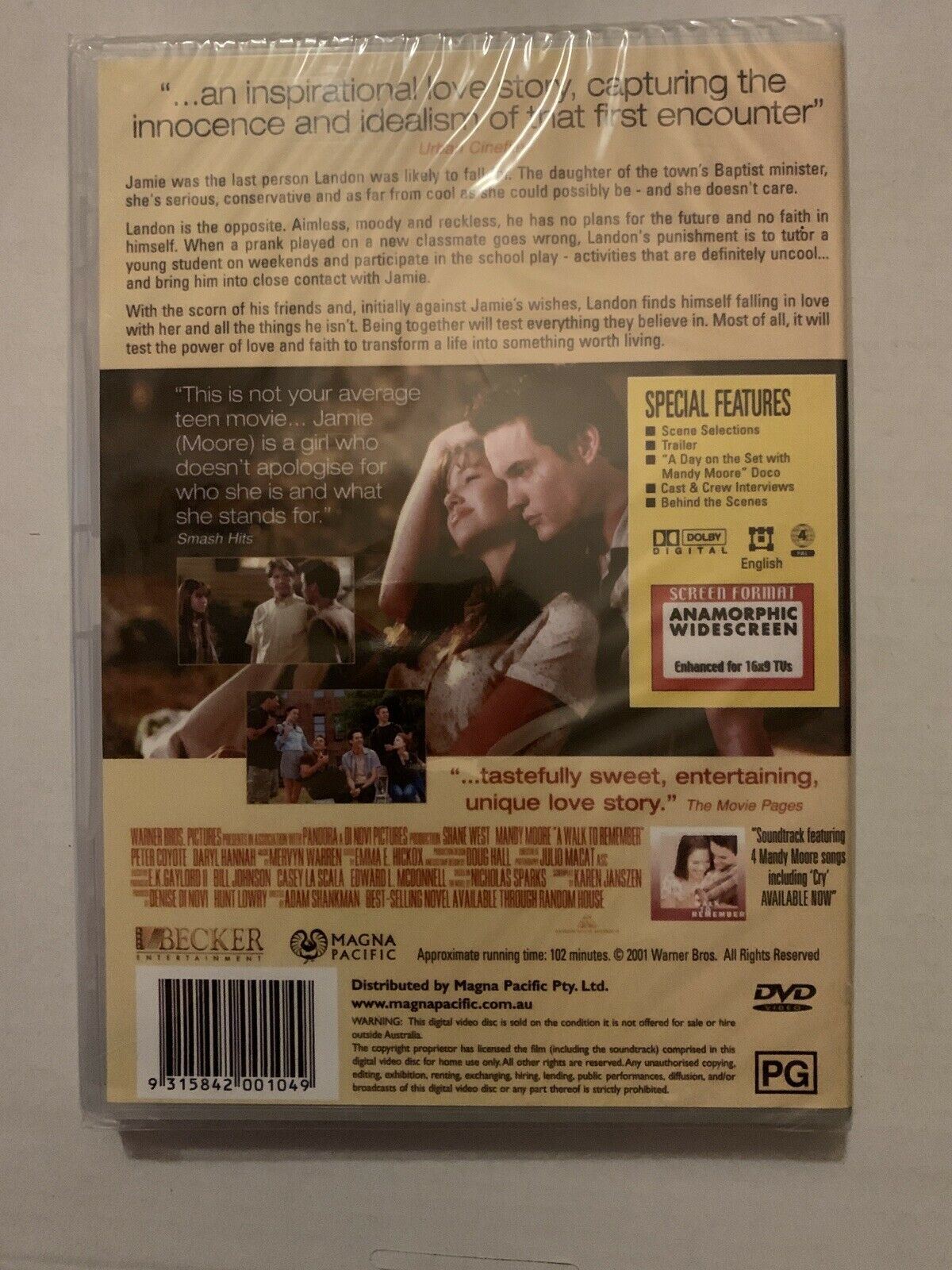 *New Sealed* A Walk To Remember (DVD, 2001) Mandy Moore, Shane West. Region 4
