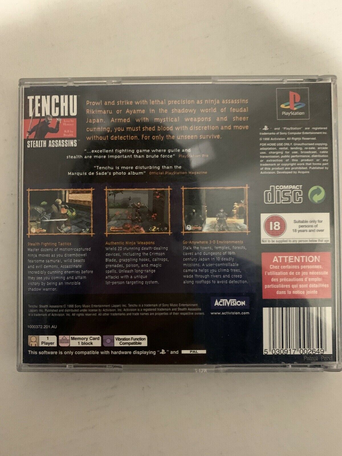 Tenchu Stealth Assassins Sony PlayStation 1 PS1 *Disc Only*