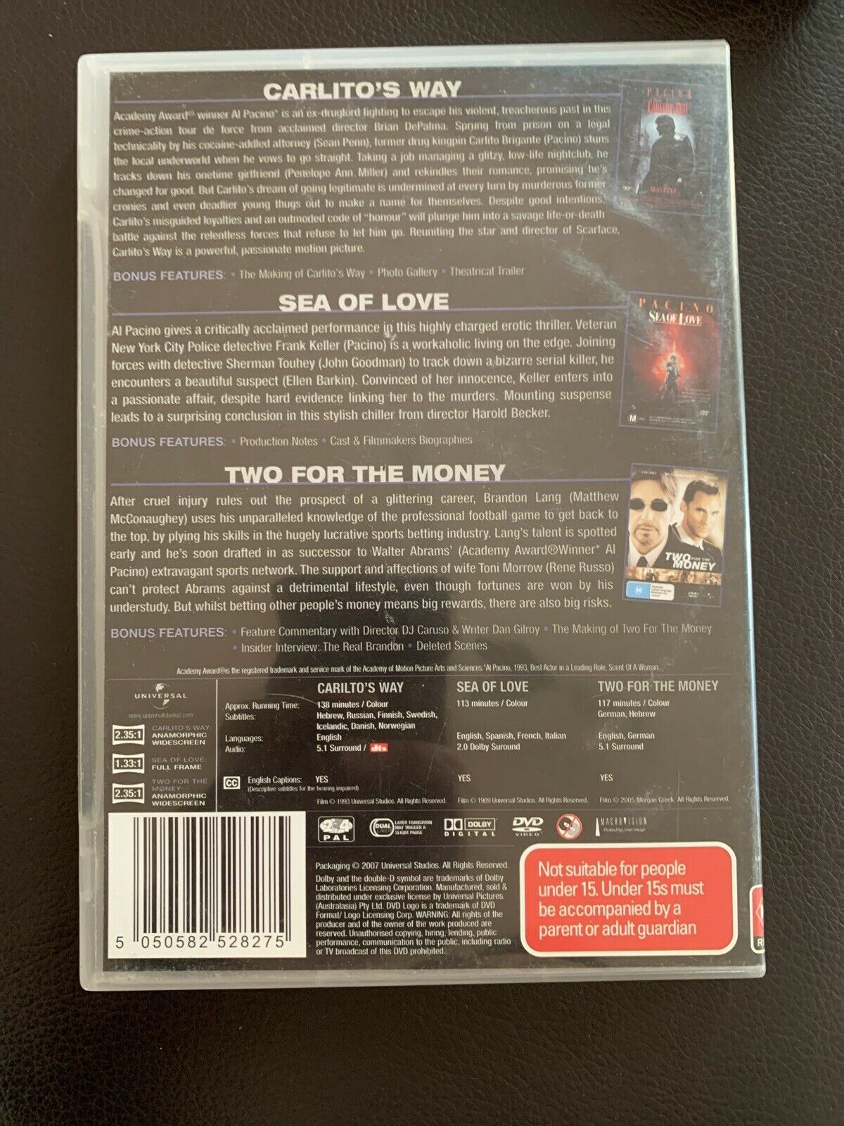Al Pacino: Carlito's Way / Sea Of Love / Two For The Money (DVD) Region 4,2