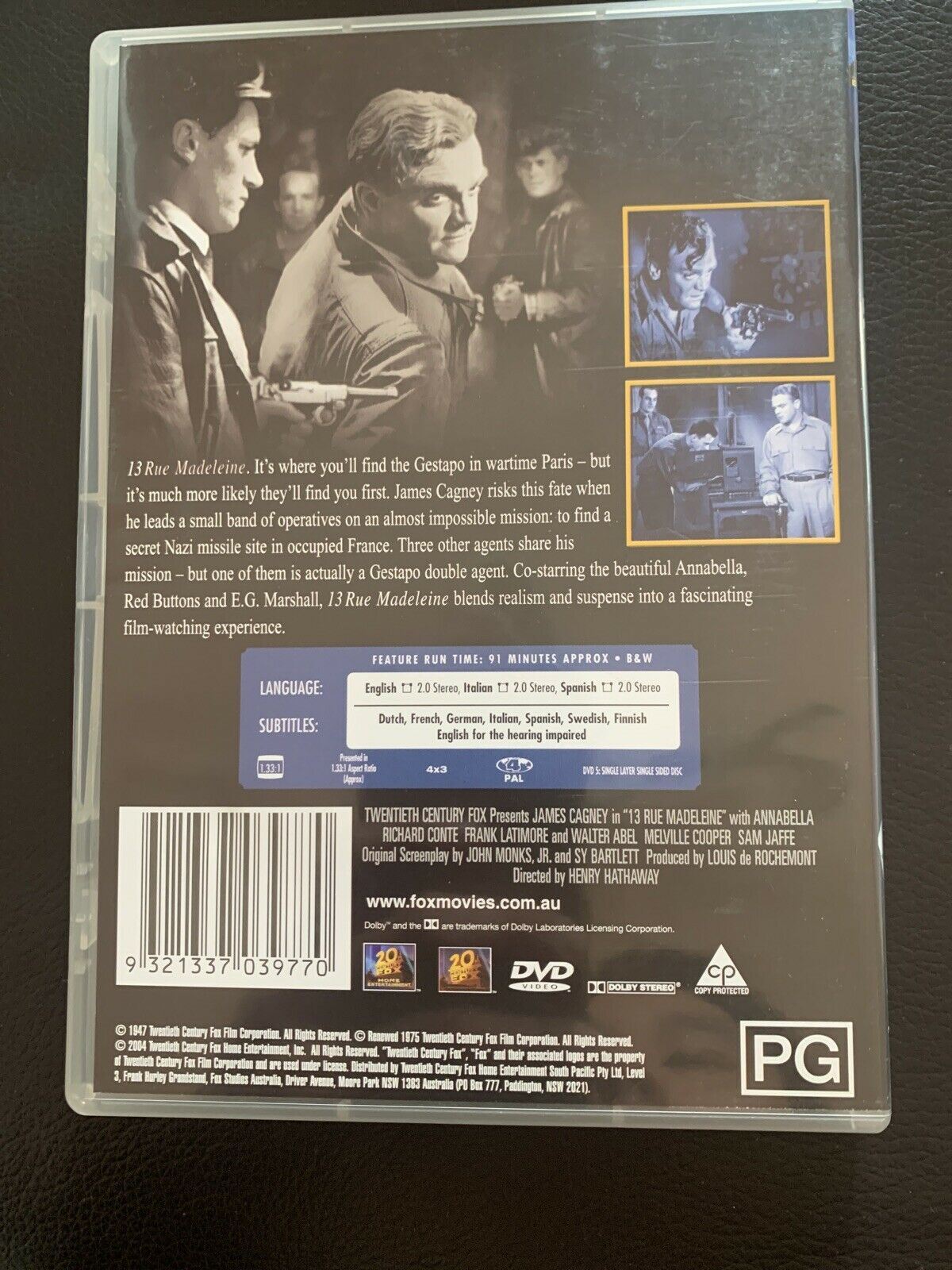 13 Rue Madeleine (DVD, 1947) James Cagney. Region 4