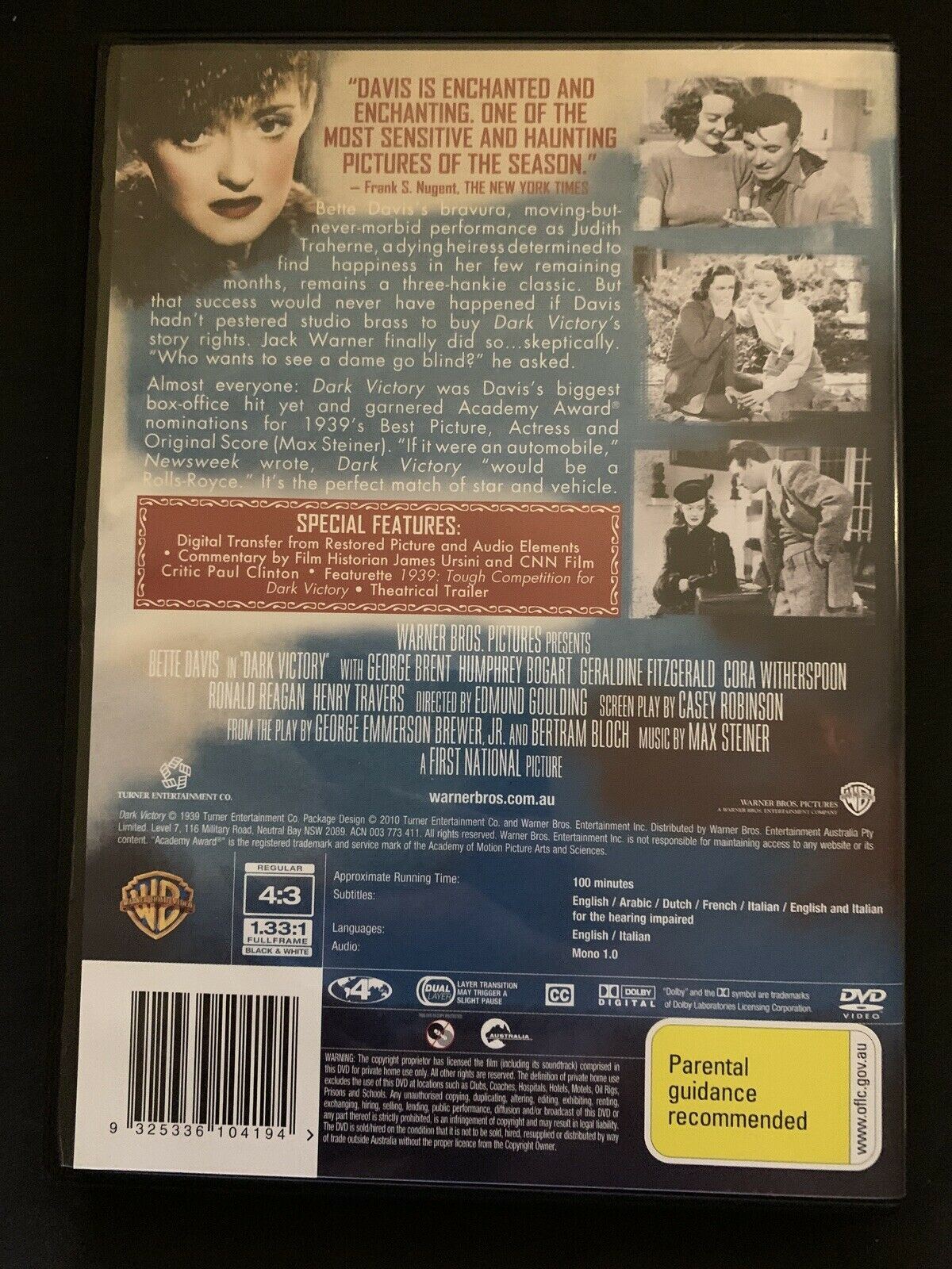 Bette Davis - Dark Victory (DVD, 1939) Bette Davis, Humphrey Bogart. Region 4