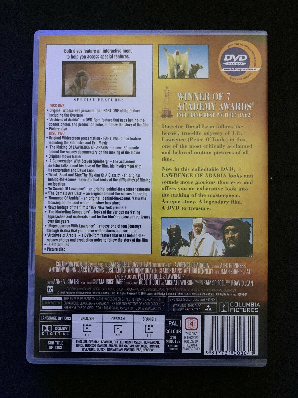 Lawrence Of Arabia - Collectors Edition 2-Disc (DVD, 1962) Region 4