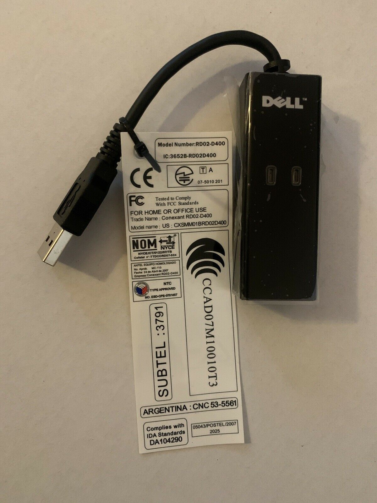 Dell RD02-D400 USB External 56K Cat MODEM Modem Fax Narrowband Cat