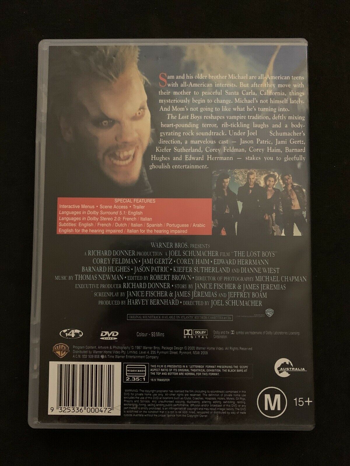 The Lost Boys (DVD, 1987) Jason Patric, Corey Haim, Kiefer Sutherland - Region 4