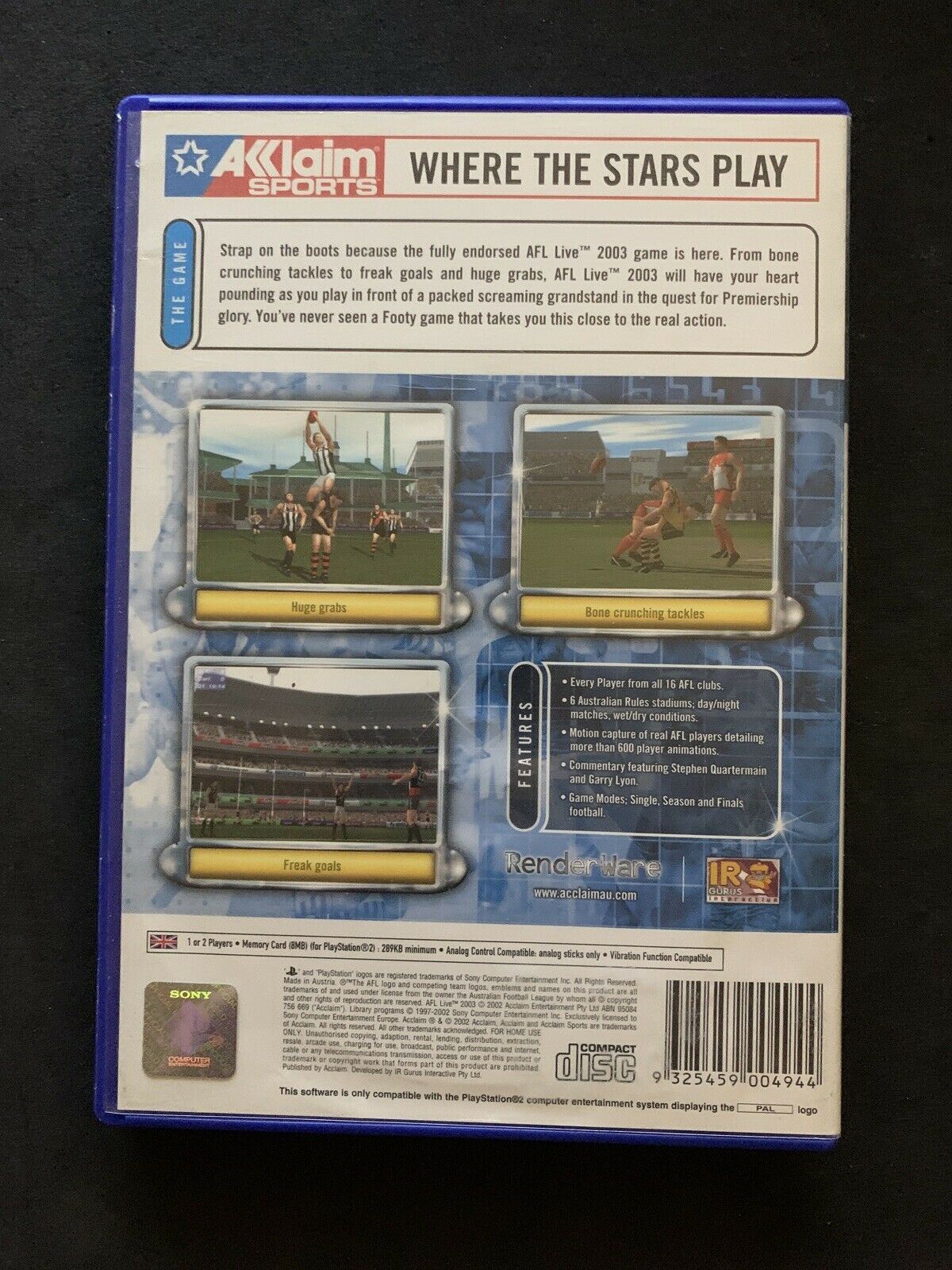 AFL Live 2003 - PS2 Playstation 2 Aussie Rules Footy Game Complete /w Manual PAL