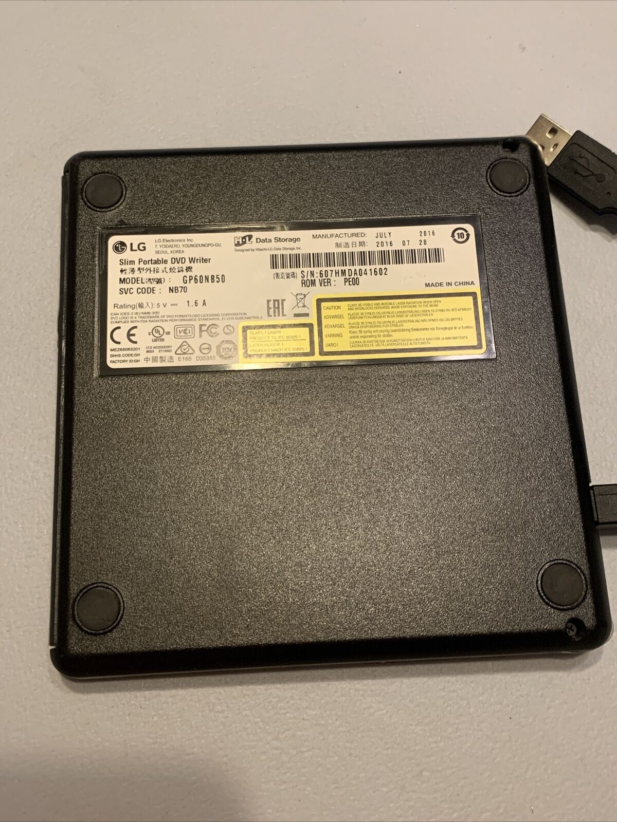 LG Slim Portable USB GP60NB50 External DVD Burner Drive Writer - Black