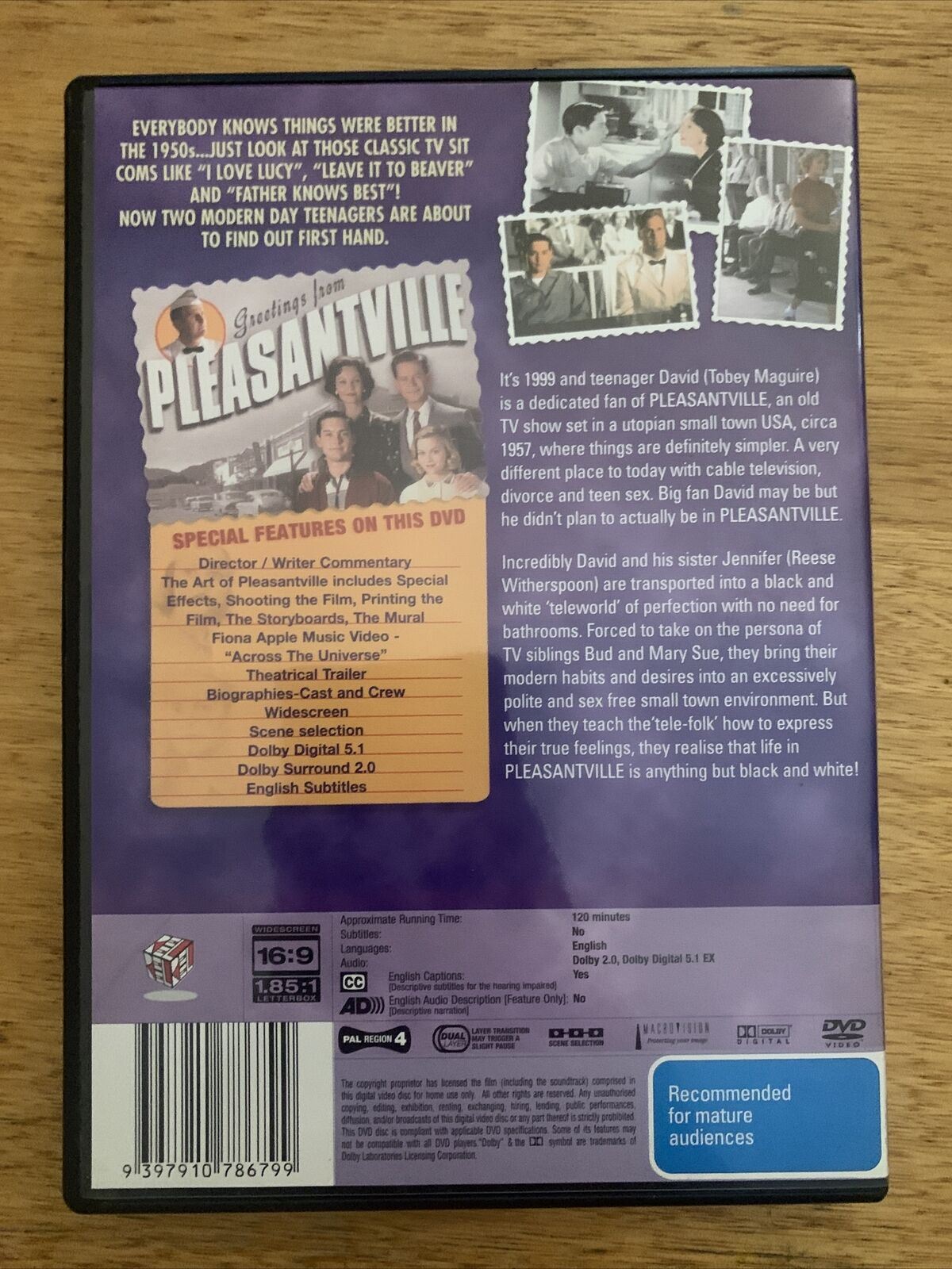 Pleasantville (dvd, 1998) Tobey Maguire, Reese Witherspoon. Region 4 