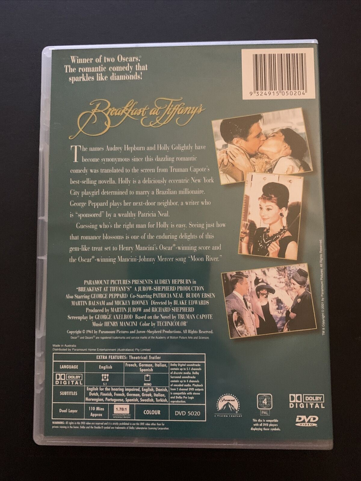 Breakfast At Tiffany's - Widescreen Edition (DVD, 1961) Audrey Hepburn.  Region 4