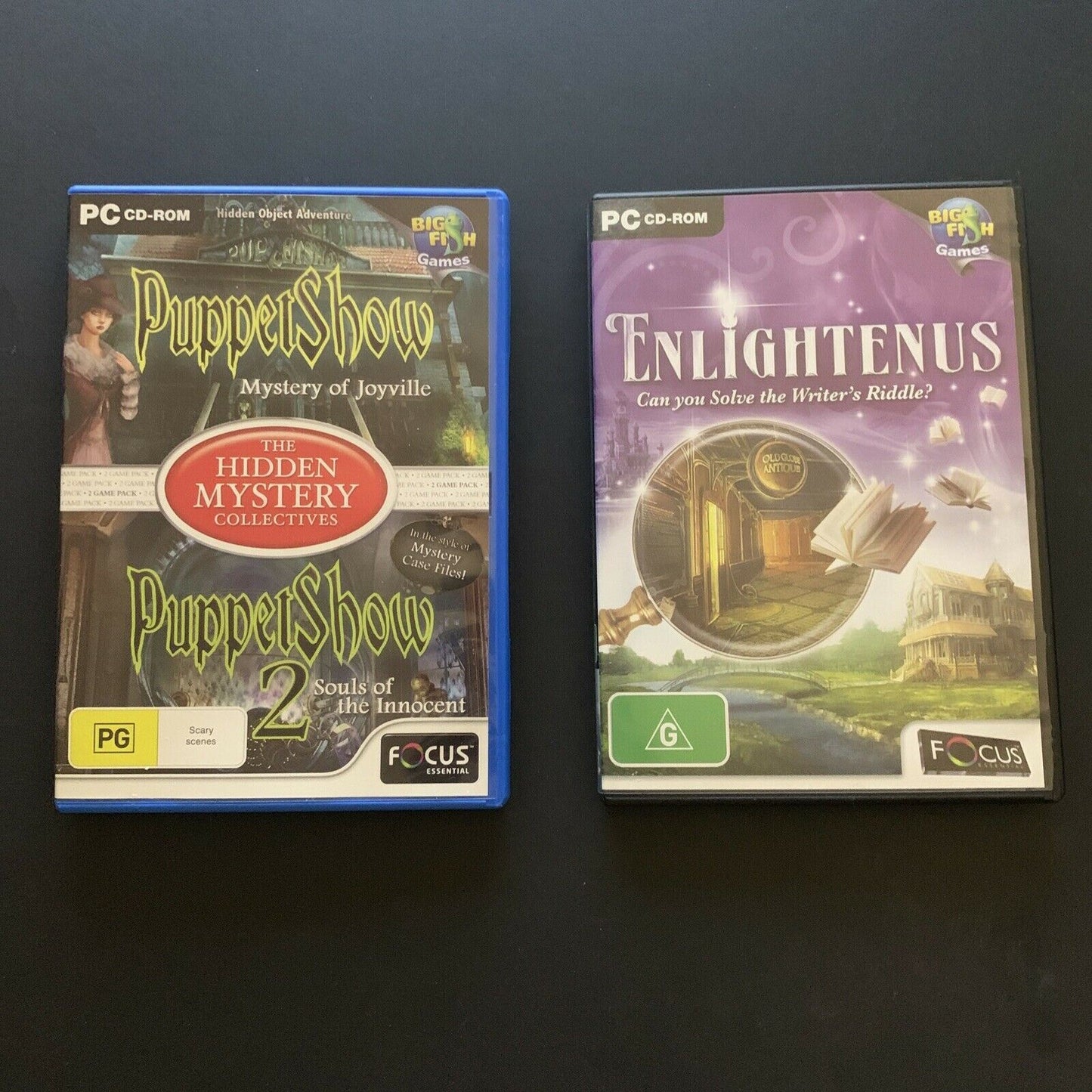 3x Hidden Object Game - Enlightenus, Puppet Show 1 & 2 - PC Hidden Object Game