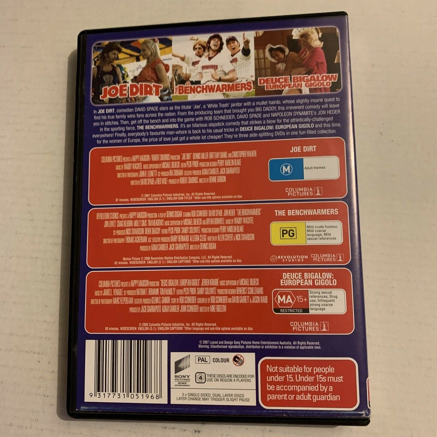 Joe Dirt  / Benchwarmers/ Deuce Bigalow European Gigolo DVD Region 4