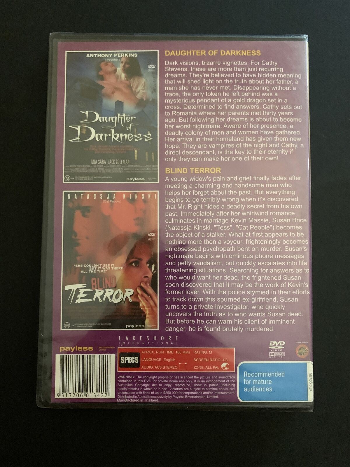 *New Sealed* Daughter of Darkness / Blind Terror (DVD) Nastassja Kinski, Anthony