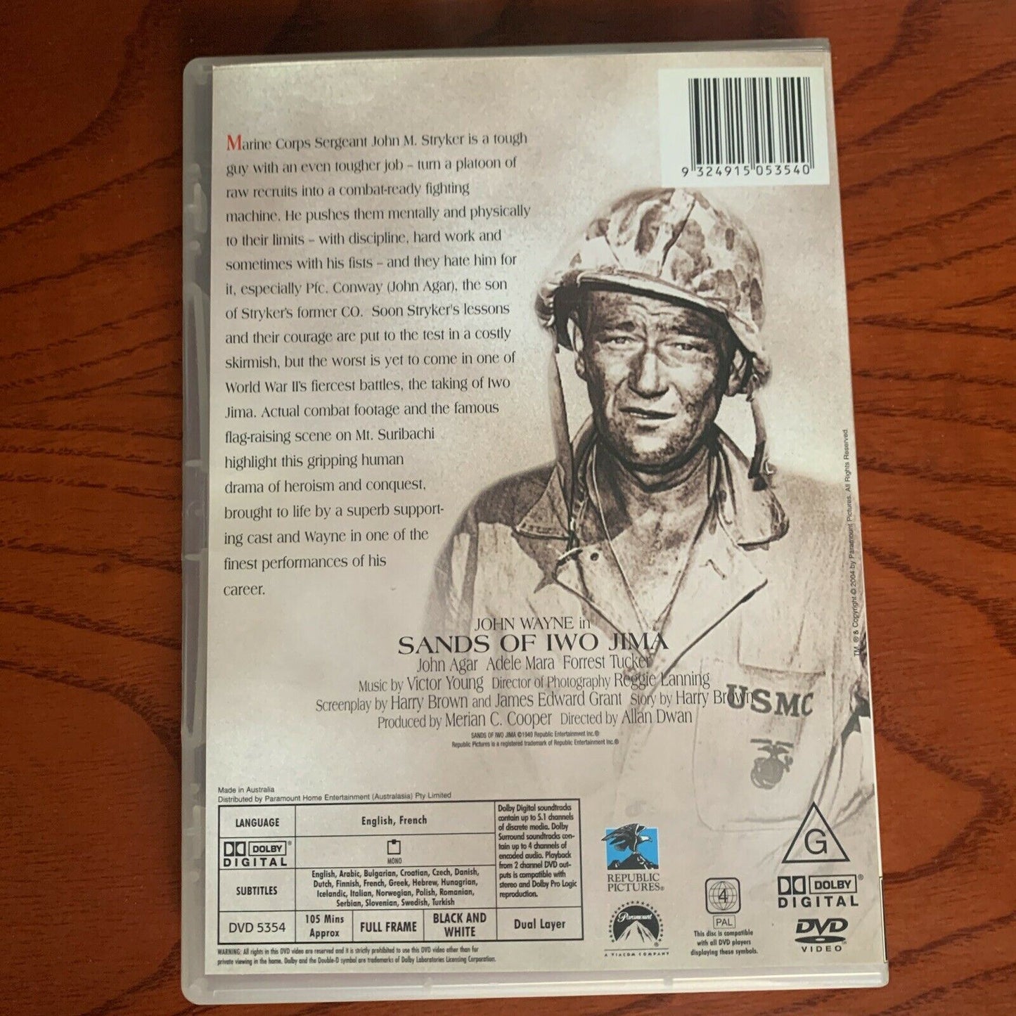 Sands Of Iwo Jima (DVD, 1949) John Wayne, John Agar, Adele Mara. Region 4