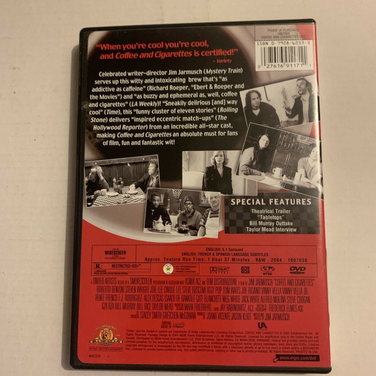 Coffee And Cigarettes (DVD, 2003) Jim Jarmusch, Tom Waits, Iggy Pop. Region 1