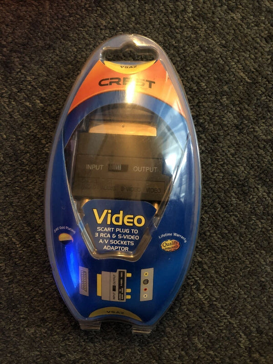 Crest Scart To 3 RCA & S-Video A/V Sockets Adapter With Input/Output Switch.