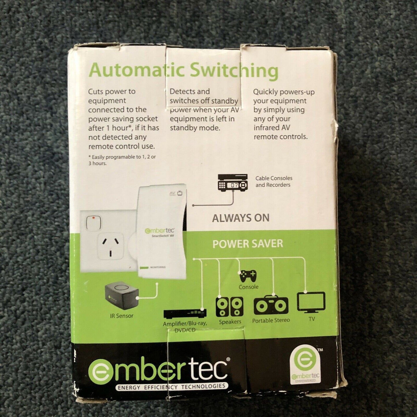 3x Embertec AV Smart Power Saver Automatic Switching Switch