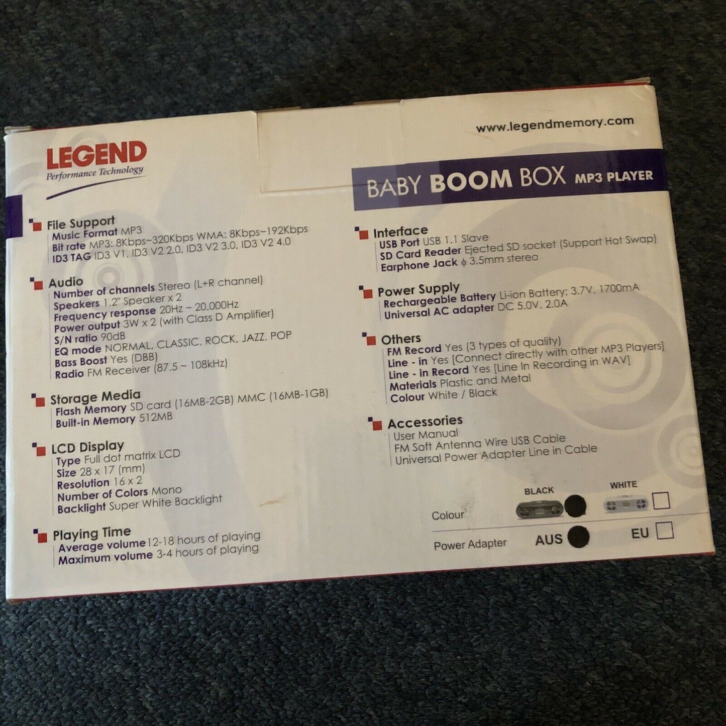 Legend Baby Boom Box MP3 FM Radio Player