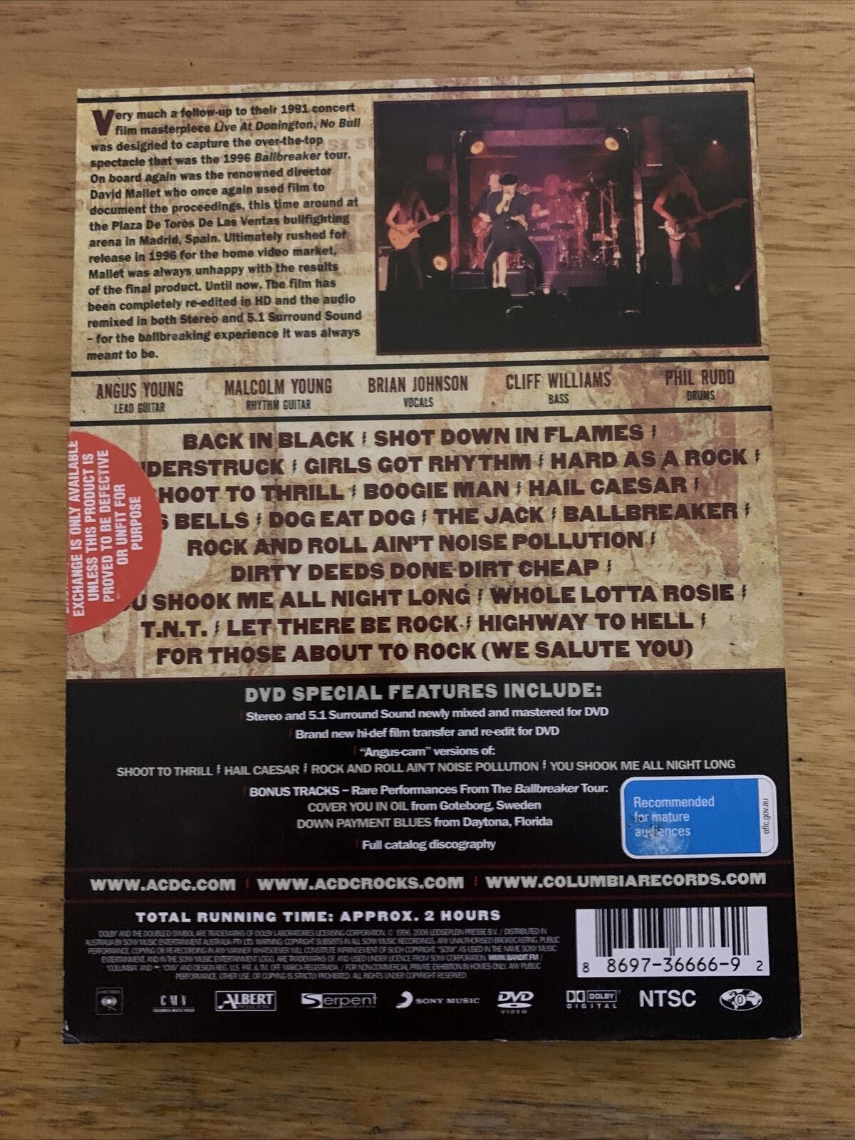 AC/DC No Bull - The Director's Cut (DVD, 1996) All Regions