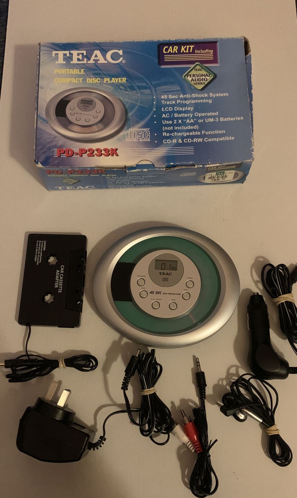 Teac Portable CD Player with Car Kit, AC Adapter and Headphones. CD-R/RW player