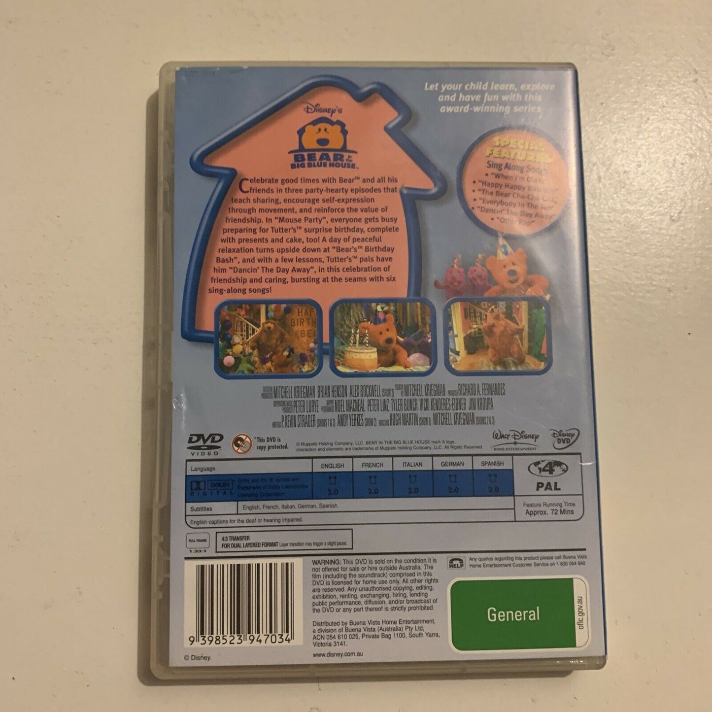 Bear In The Big Blue House - Party Time With Bear (DVD, 2000) Region 4