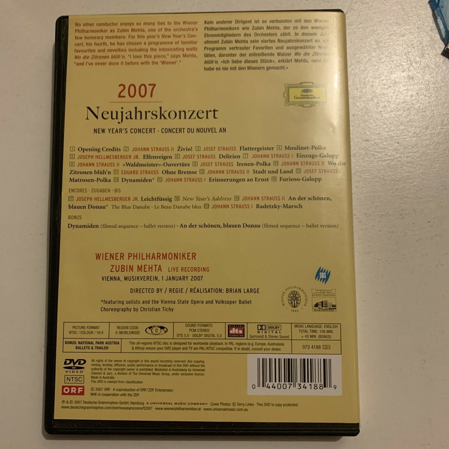 2007 Neujahrskonzert New Year's Concert - Wiener Philharmoniker (DVD) All Region