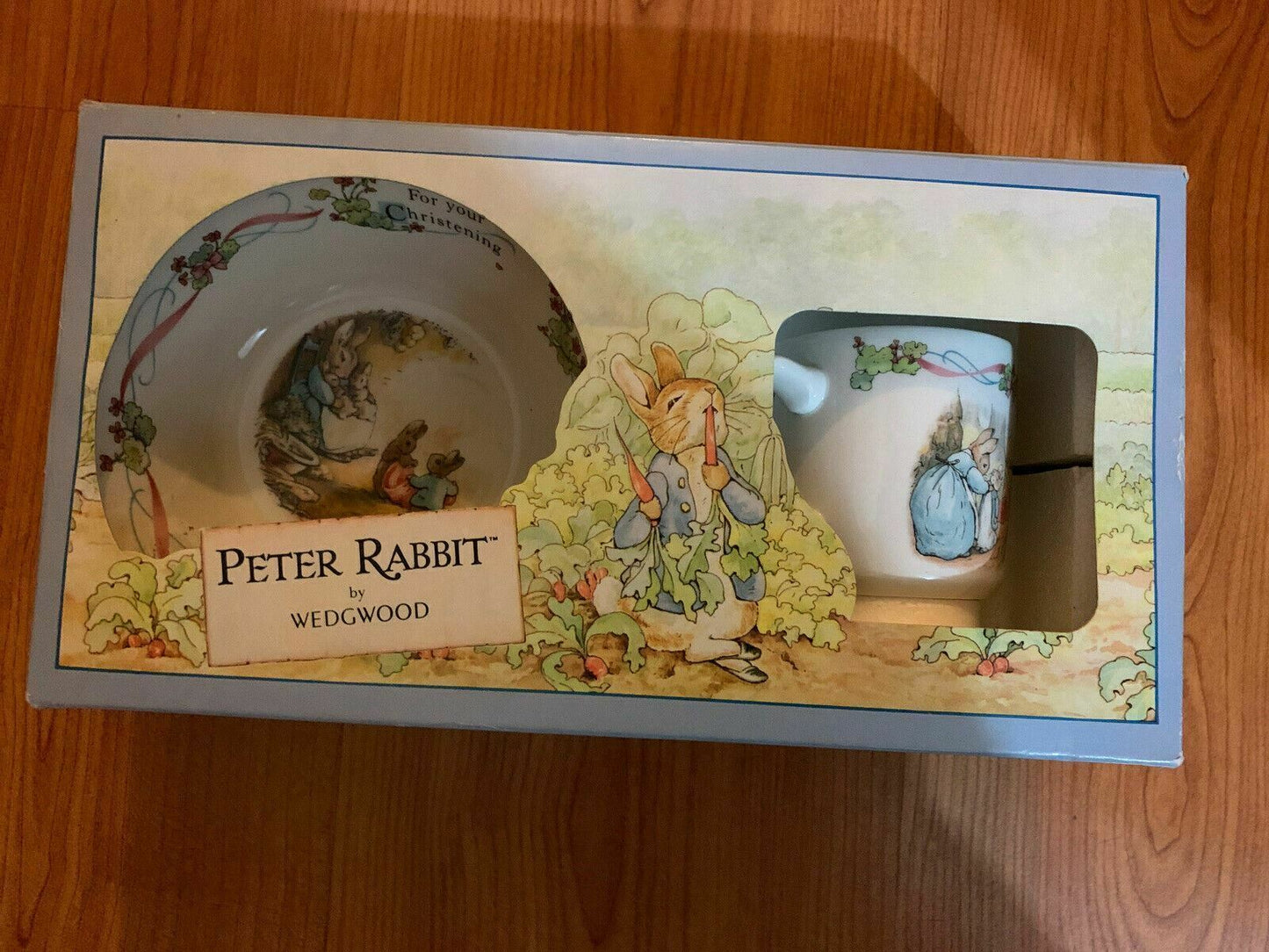 Wedgewood Peter Rabbit 2pc Set: Mug & Christening Bowl 1991