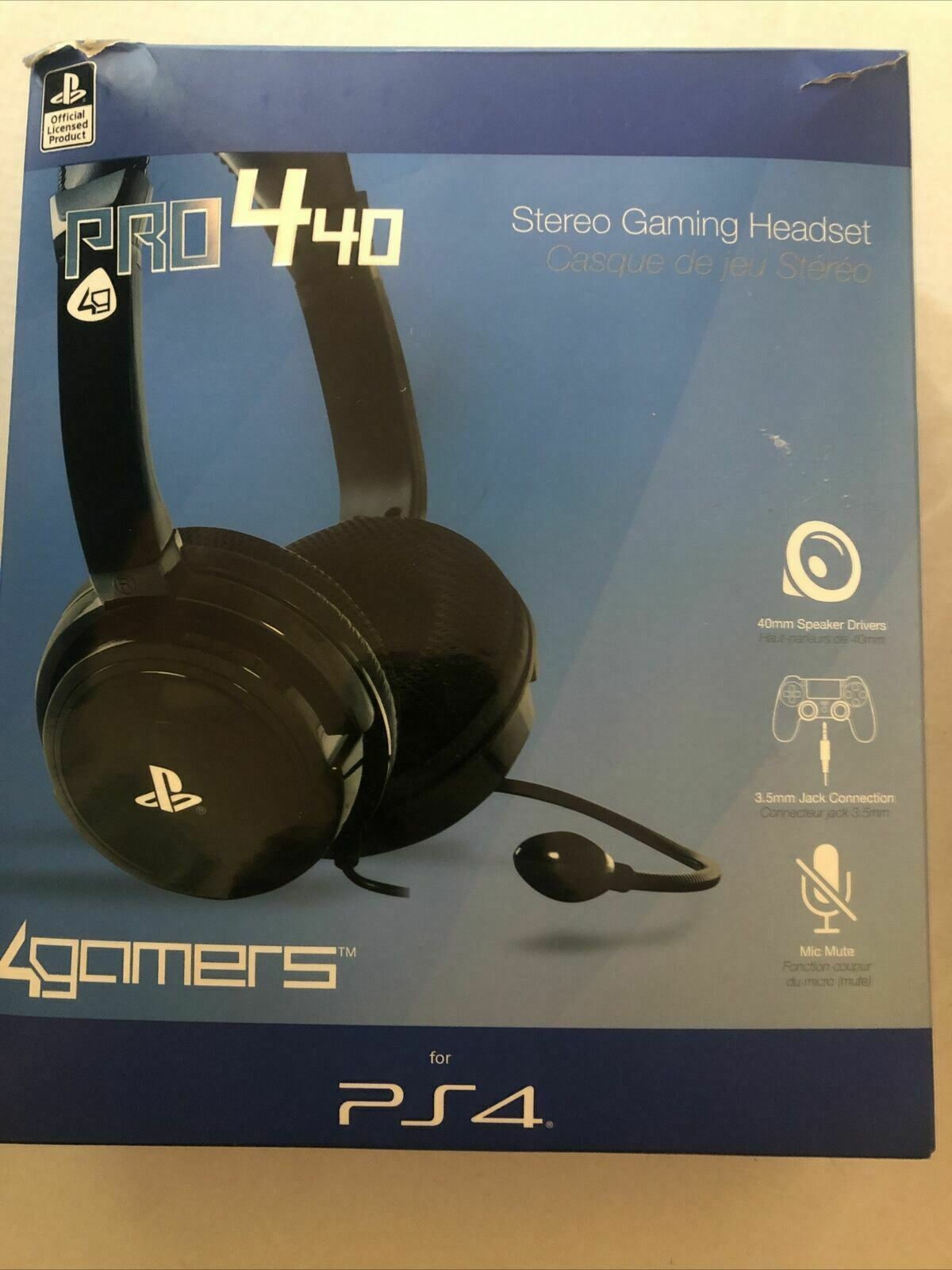 4Gamers PRO4-40 Wired Stereo Gaming Headset PS4 Gaming Headphones Mic 3.5mm