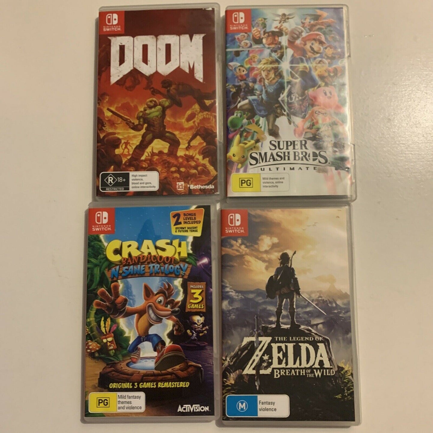 4x Nintendo Switch Empty Cases: Zelda, Doom, Super Smash Bros, Crash Bandicoot