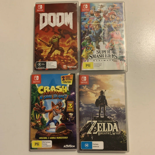 4x Nintendo Switch Empty Cases: Zelda, Doom, Super Smash Bros, Crash Bandicoot