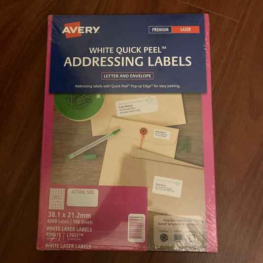 Avery 959071 / L7651 Laser Labels Quick Peel White 65 per Sheet 65Up 6500 Labels