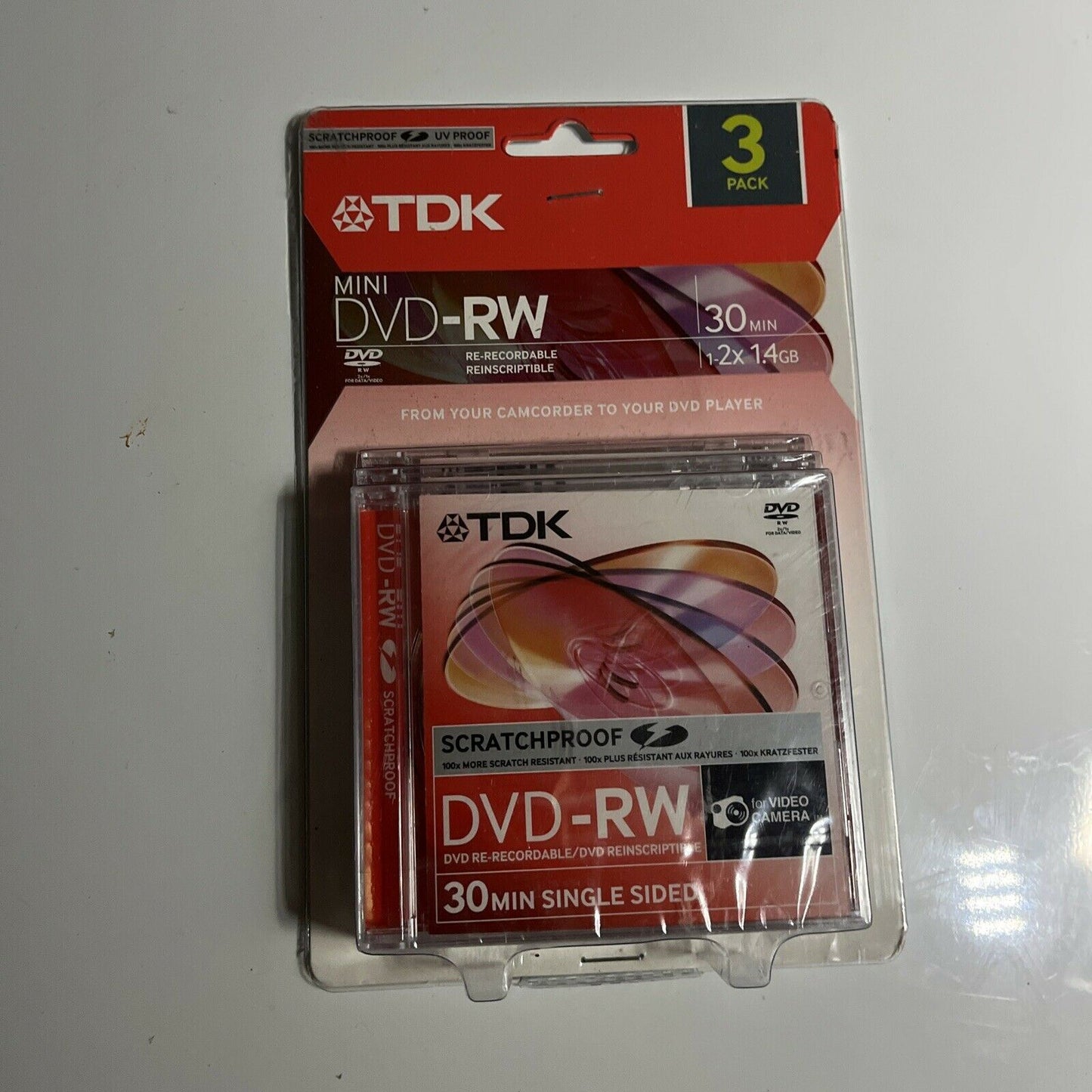 TDK Mini DVD-RW 3 Pack 30 Min 1.4GB Scratchproof  Brand New & Sealed