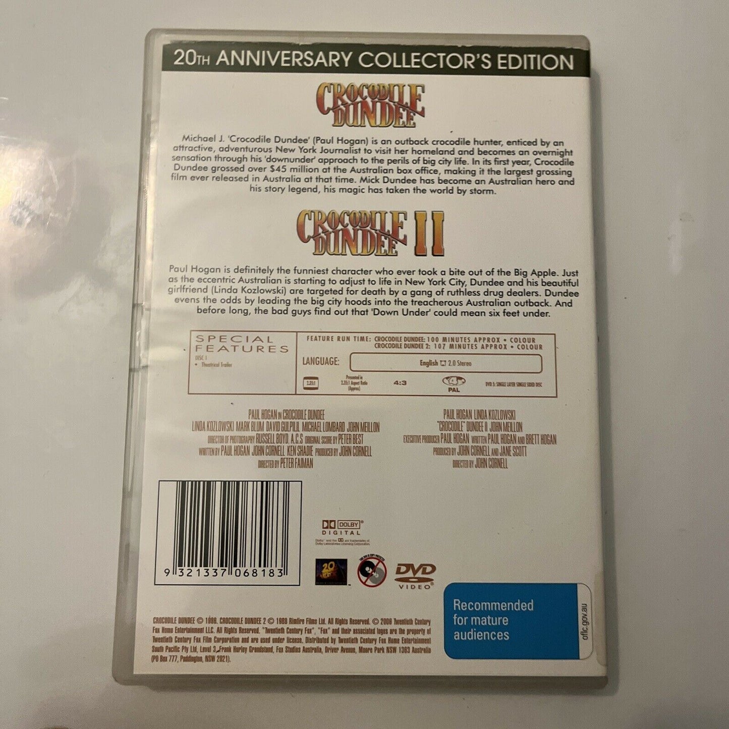 Crocodile Dundee 1 & 2 - 20th Anniversary Edition (DVD, 1988, 2-Disc) Region 4