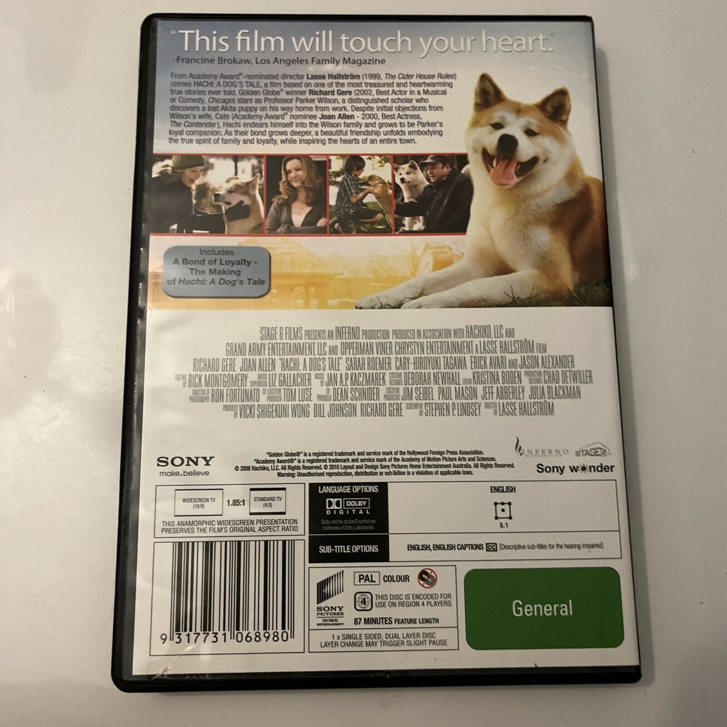Hachi - A Dog's Tale (DVD, 2009) Richard Gere, Joan Allen, Sarah Roemer Region 4