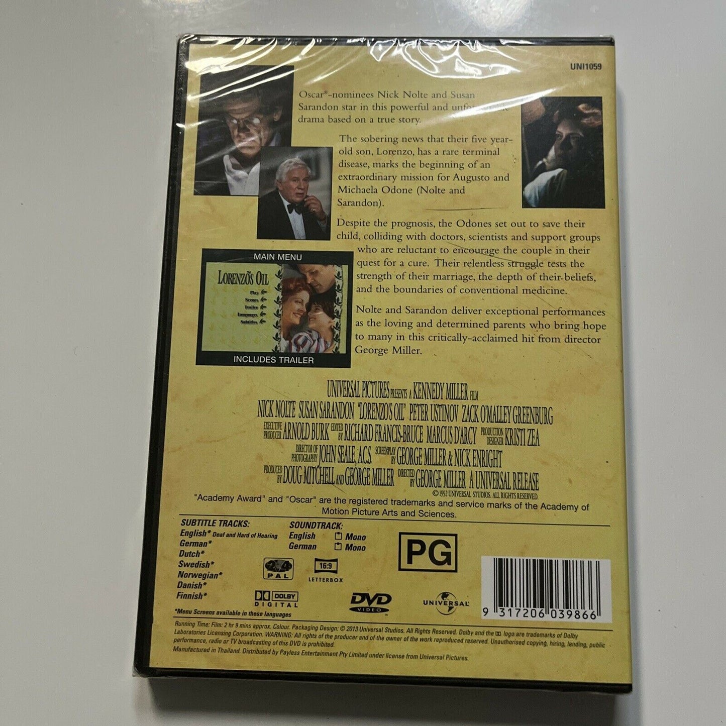 *New Sealed* Lorenzo's Oil (DVD, 1992) Nick Nolte, Susan Sarandon. Region 4