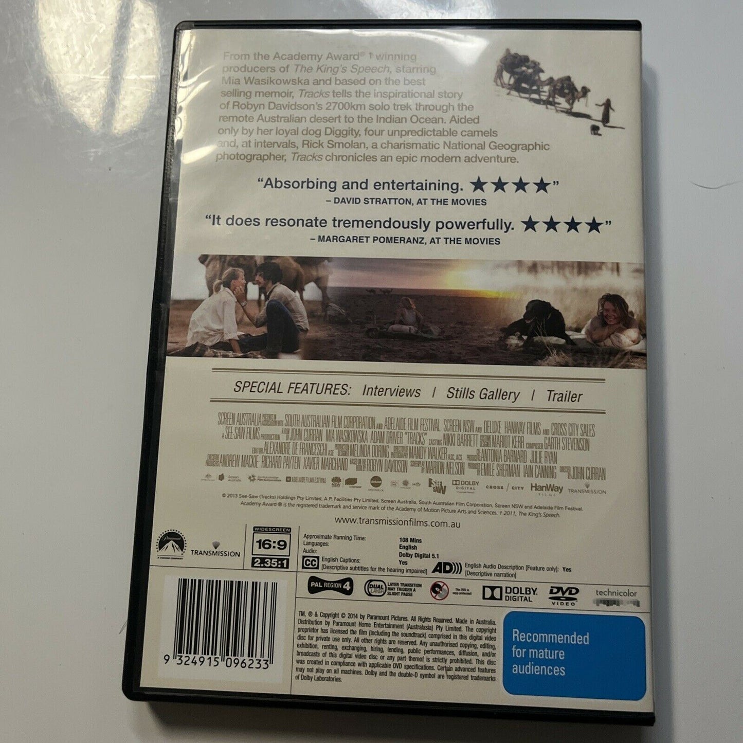 Tracks (DVD, 2013) Mia Wasikowska, Adam Driver, Emma Booth, Region 4