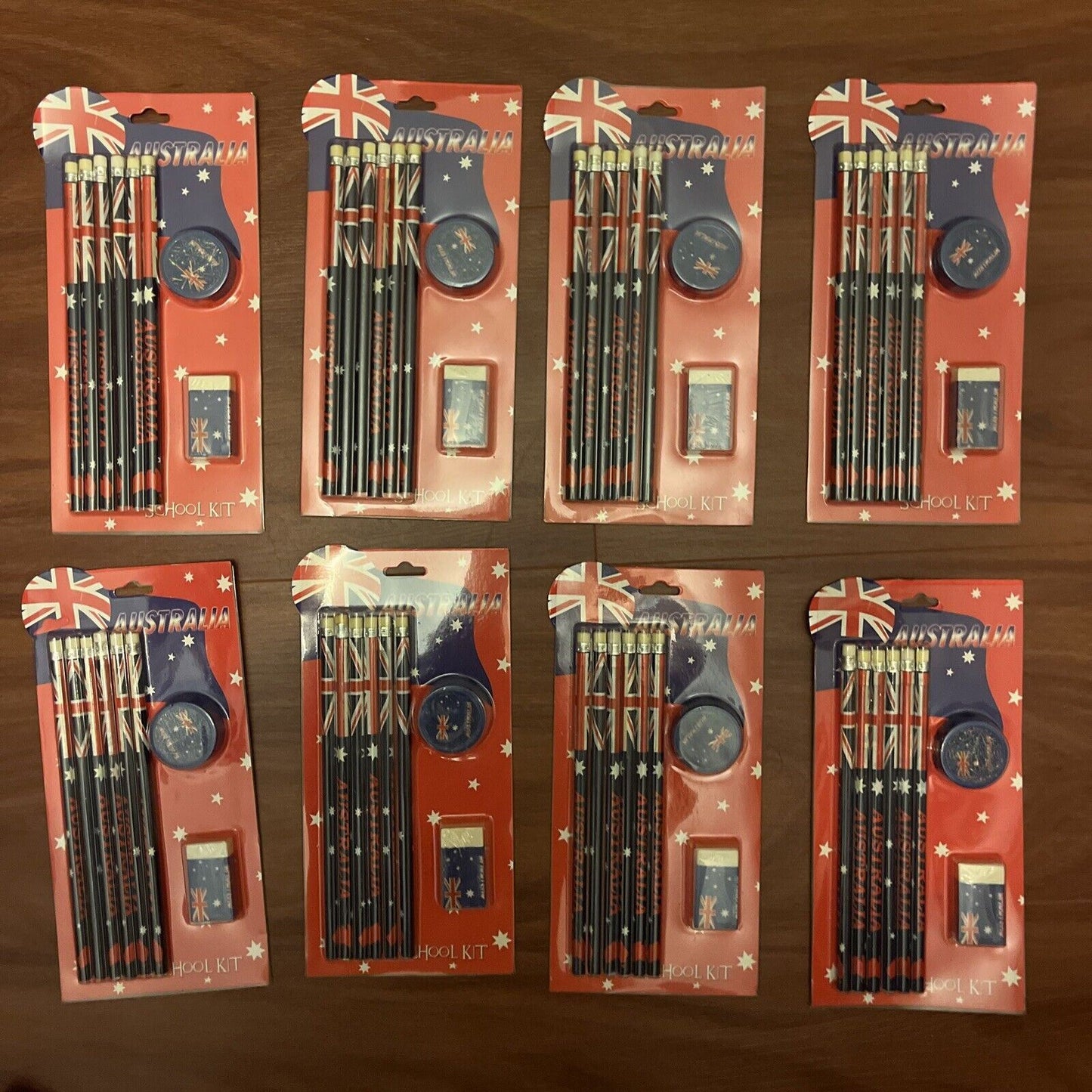 8x Australia School Kit - 6 Pencils, Eraser & Pencil Sharpener