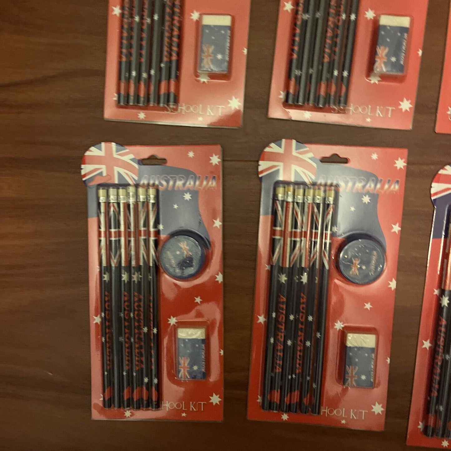 8x Australia School Kit - 6 Pencils, Eraser & Pencil Sharpener