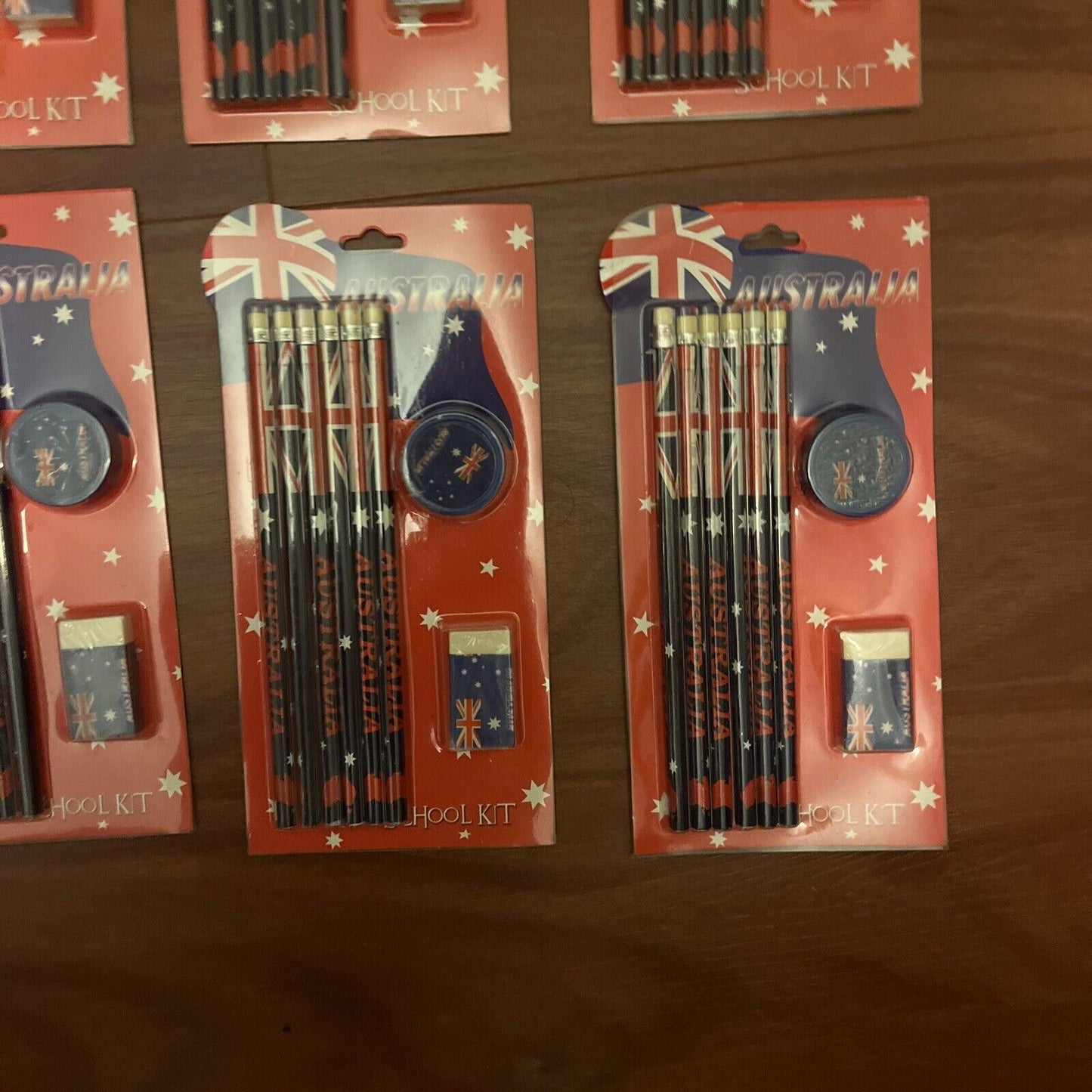 8x Australia School Kit - 6 Pencils, Eraser & Pencil Sharpener