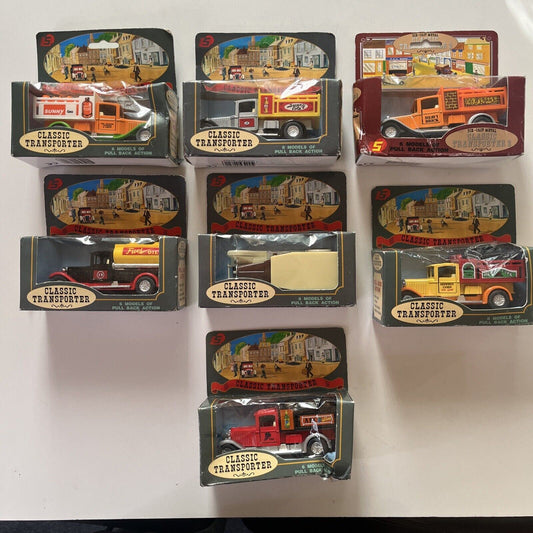 7x Classic Transporter Die Cast Truck Pull Back Action